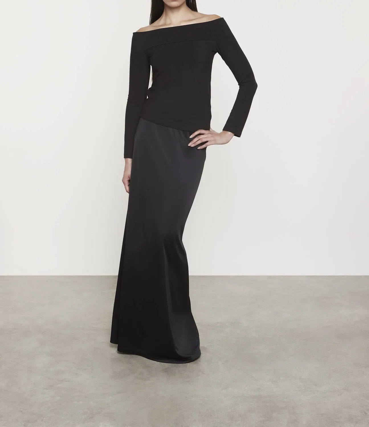 Liquid Jersey Full Length Skirt In Black