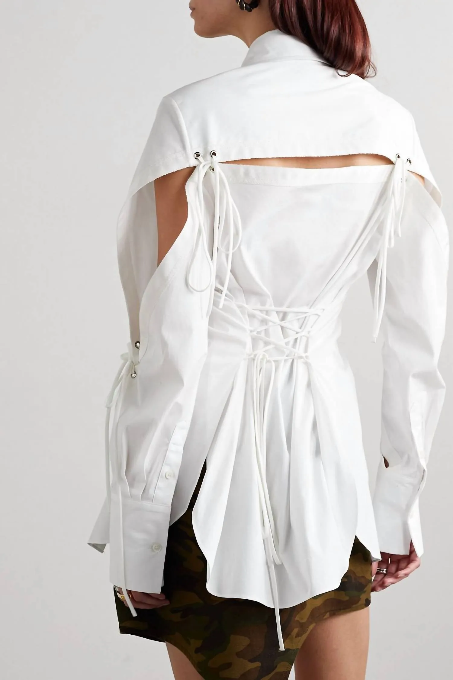 Long Sleeve Blouse With Open Arms And Back With Ties In White