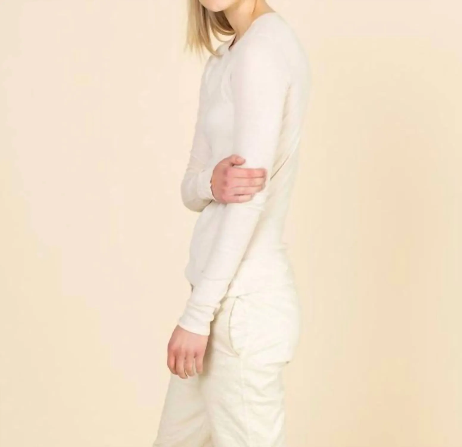 Long Sleeve Cotton T-Shirt In Chalk