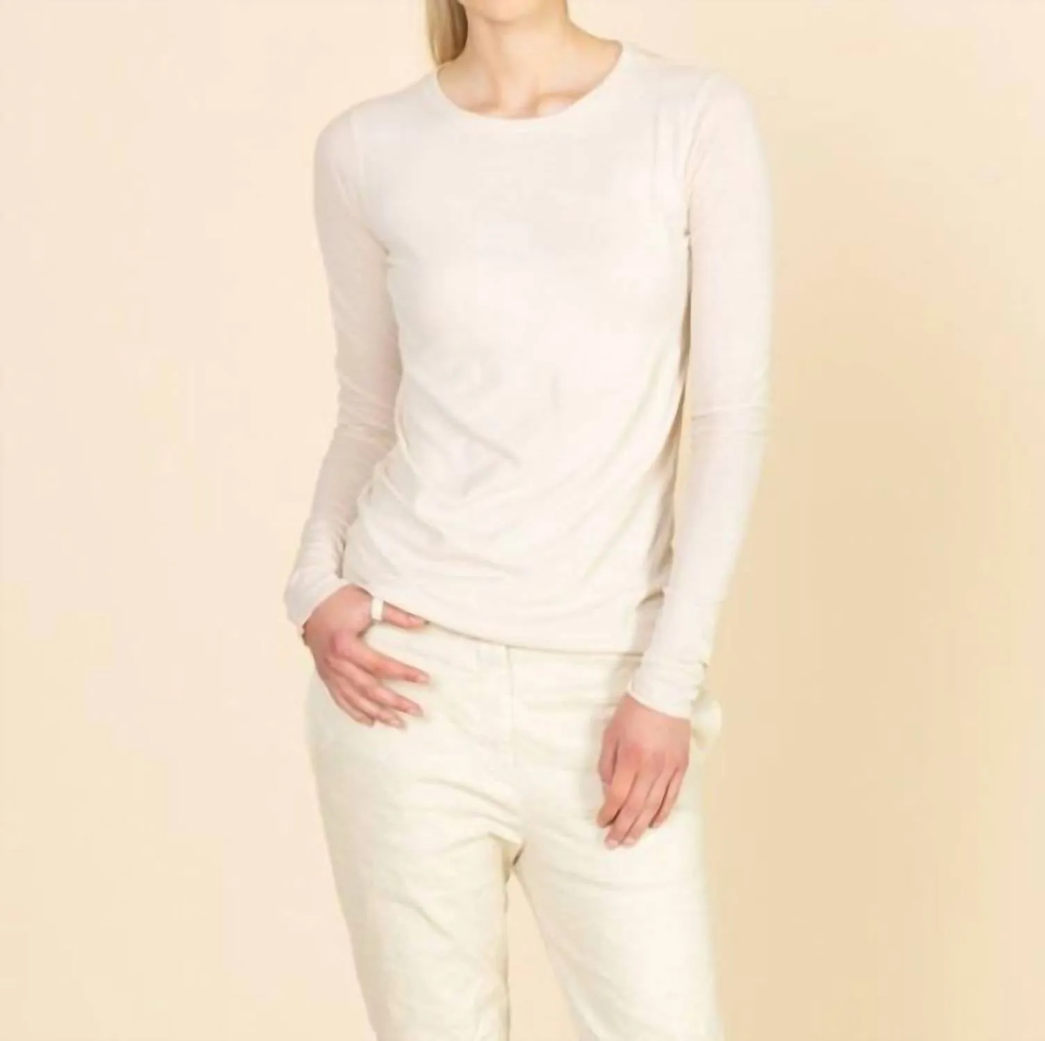 Long Sleeve Cotton T-Shirt In Chalk