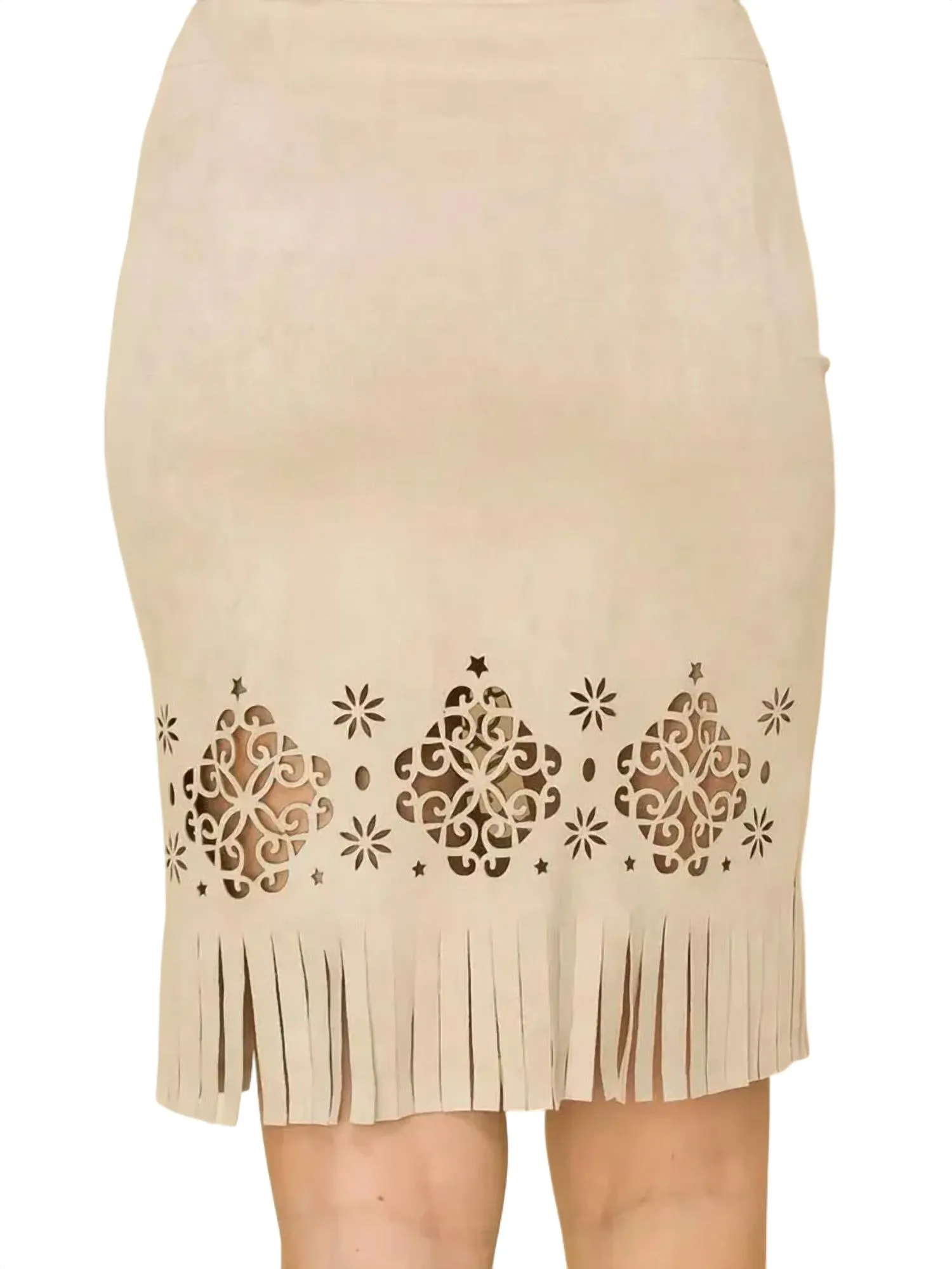 Lonni Laser Cut Fringe Skirt In Natural