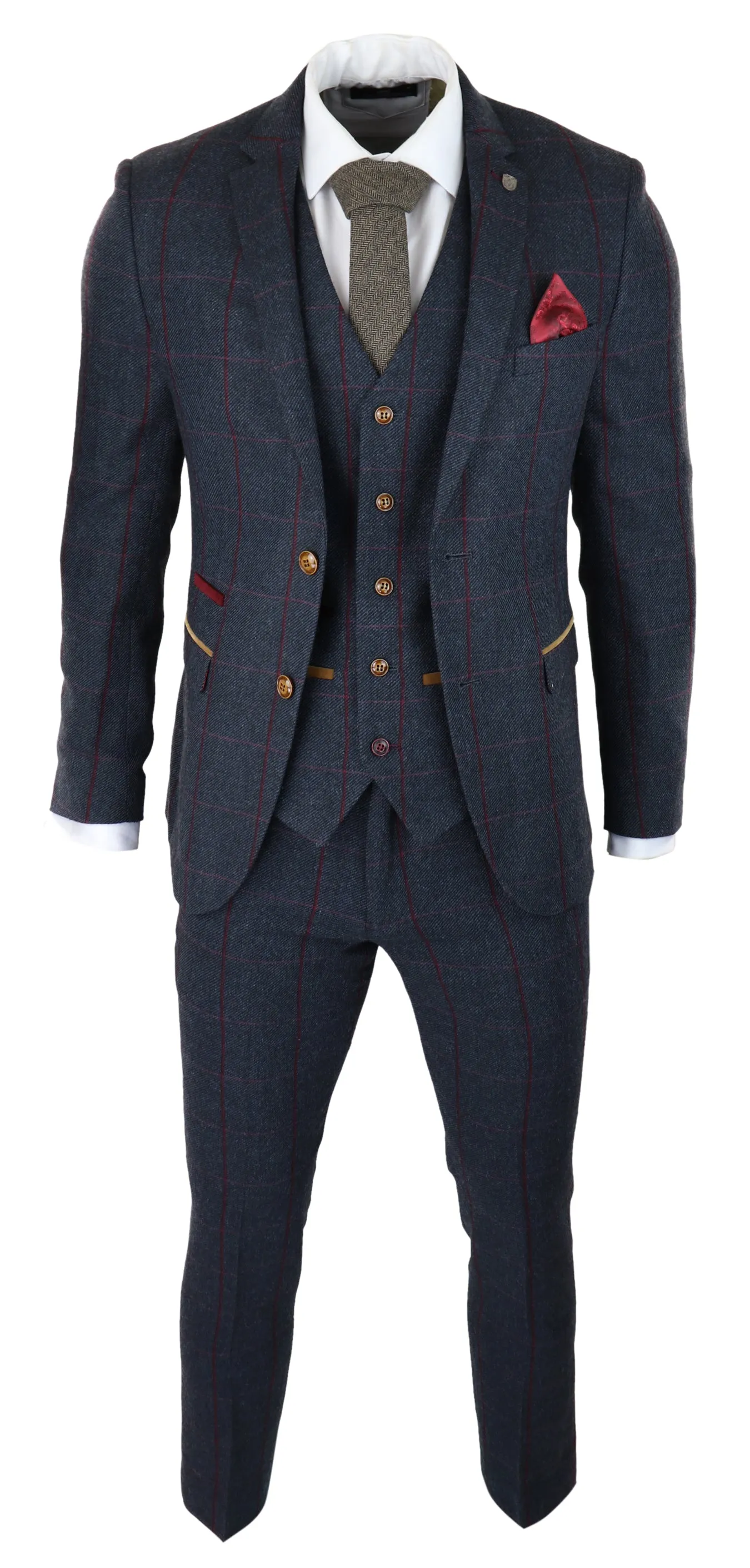 Madrid Herringbone Tweed 3 Piece Navy Suit