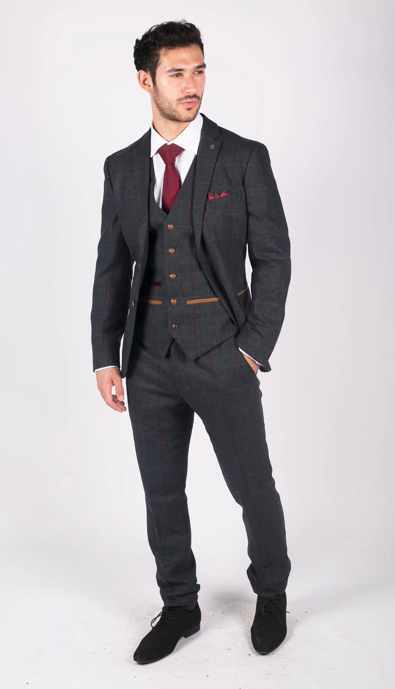 Madrid Herringbone Tweed 3 Piece Navy Suit