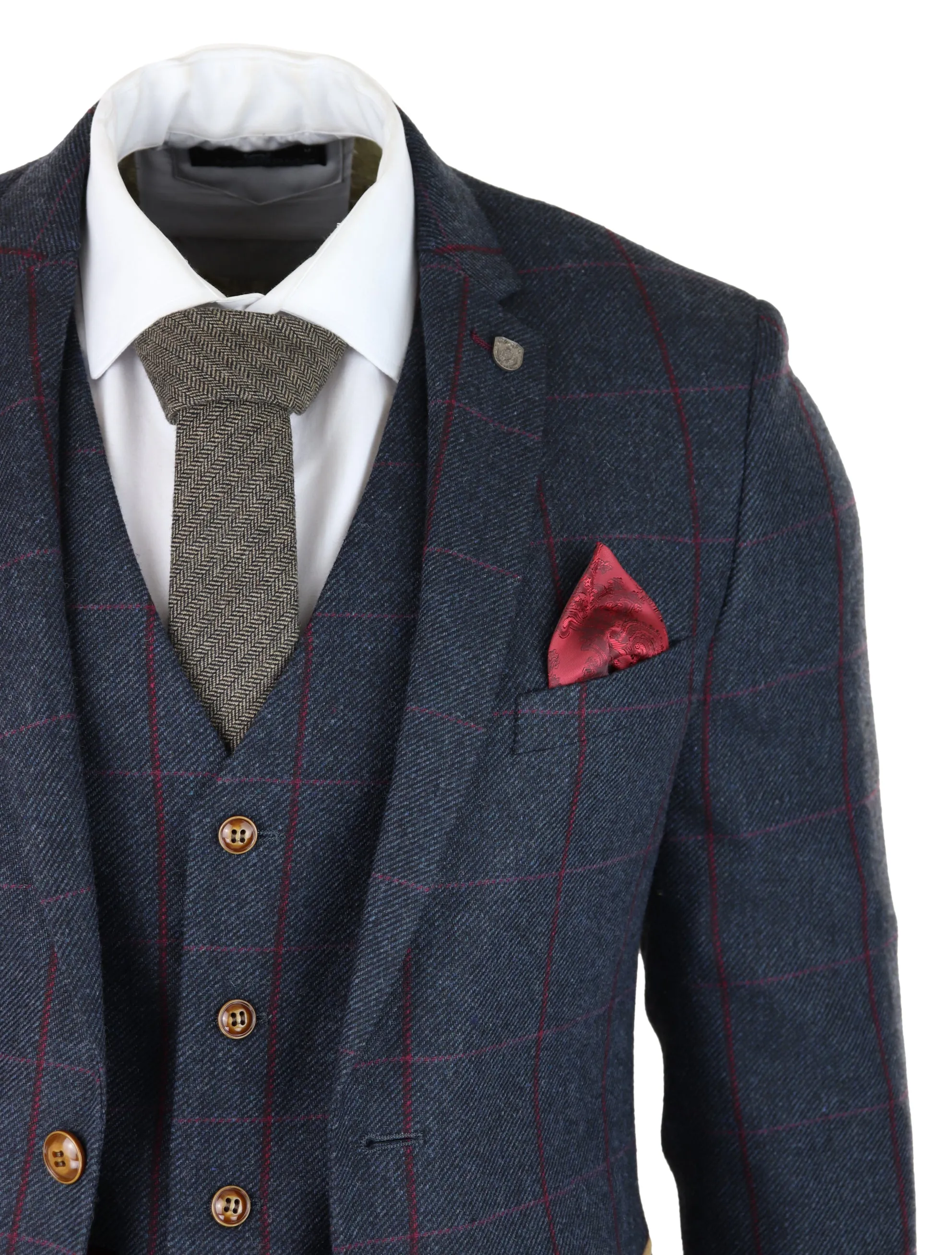 Madrid Herringbone Tweed 3 Piece Navy Suit
