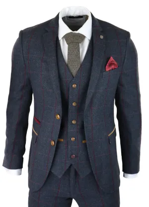 Madrid Herringbone Tweed 3 Piece Navy Suit