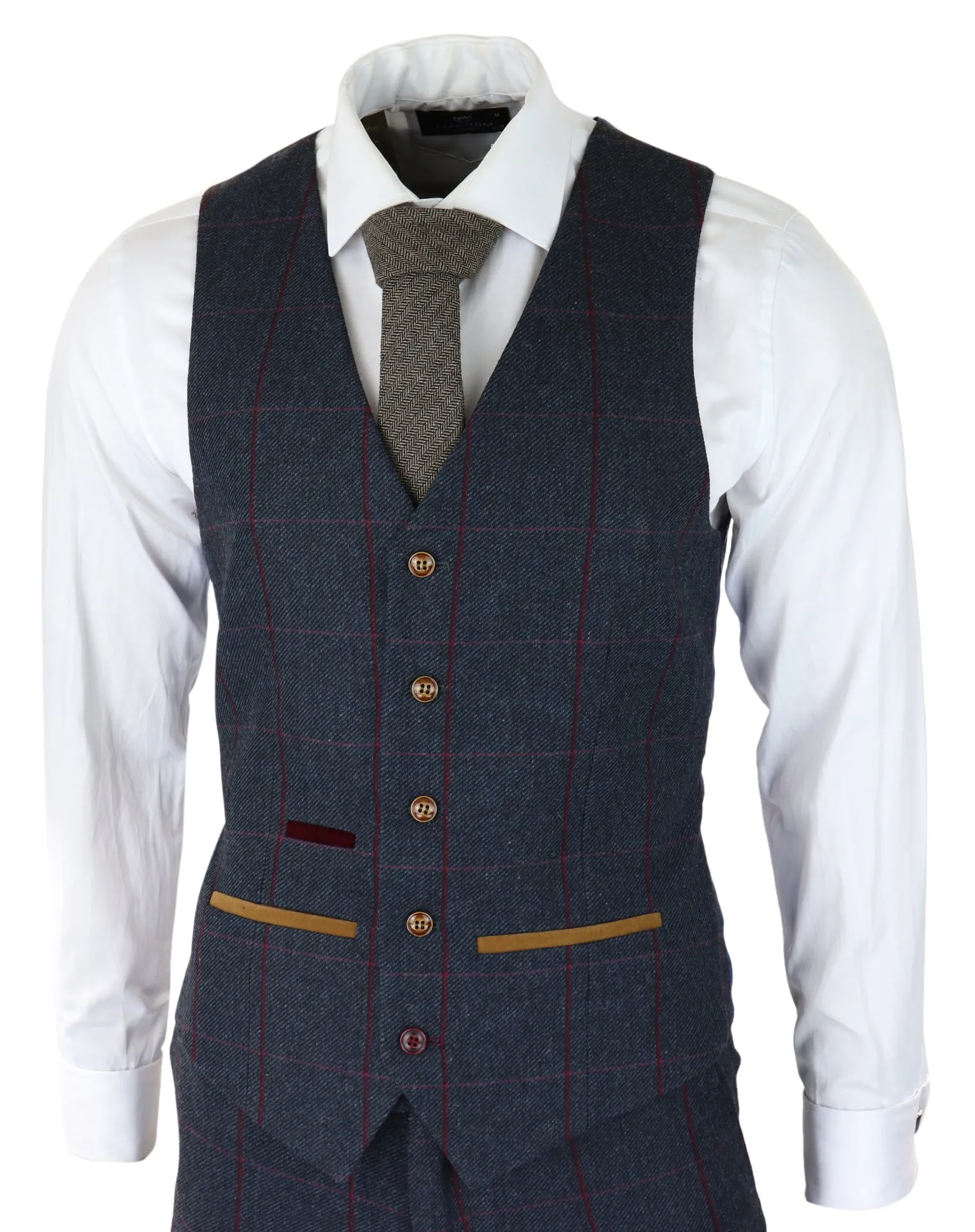 Madrid Herringbone Tweed 3 Piece Navy Suit