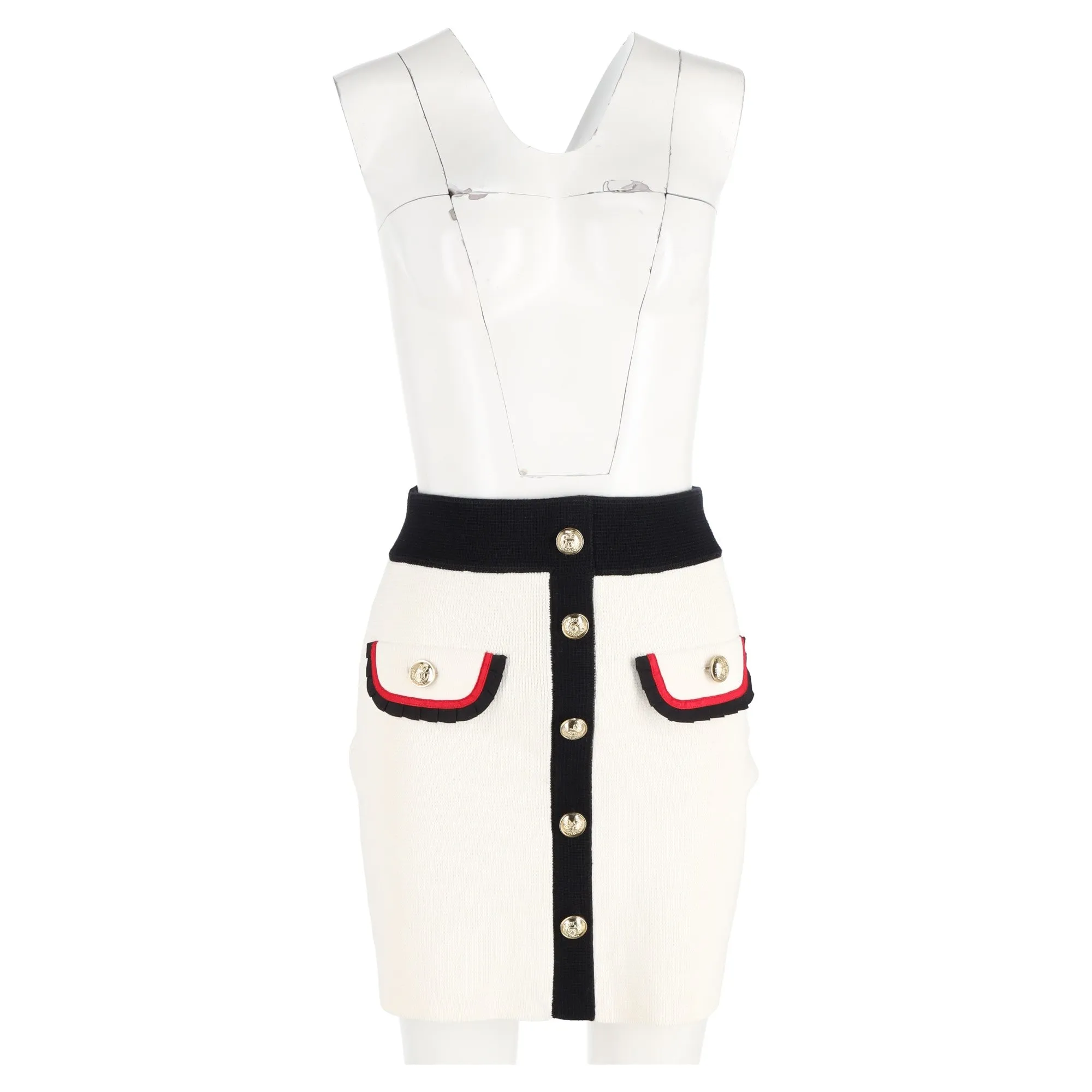 Maje Jerome Knitted Mini Button-Embellished in Ecru White Cotton