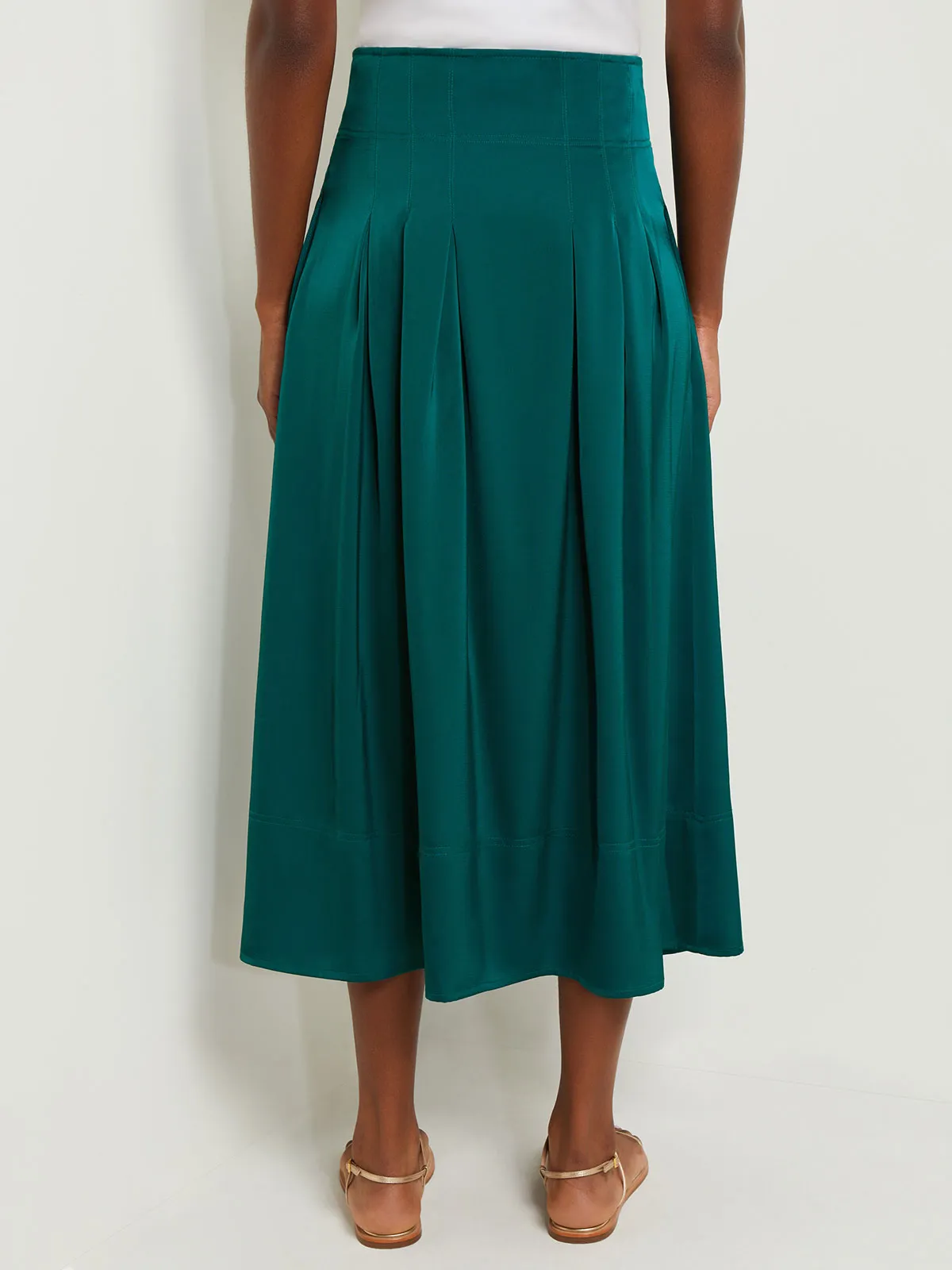Maxi Button Front A-Line Skirt - Pleated Woven