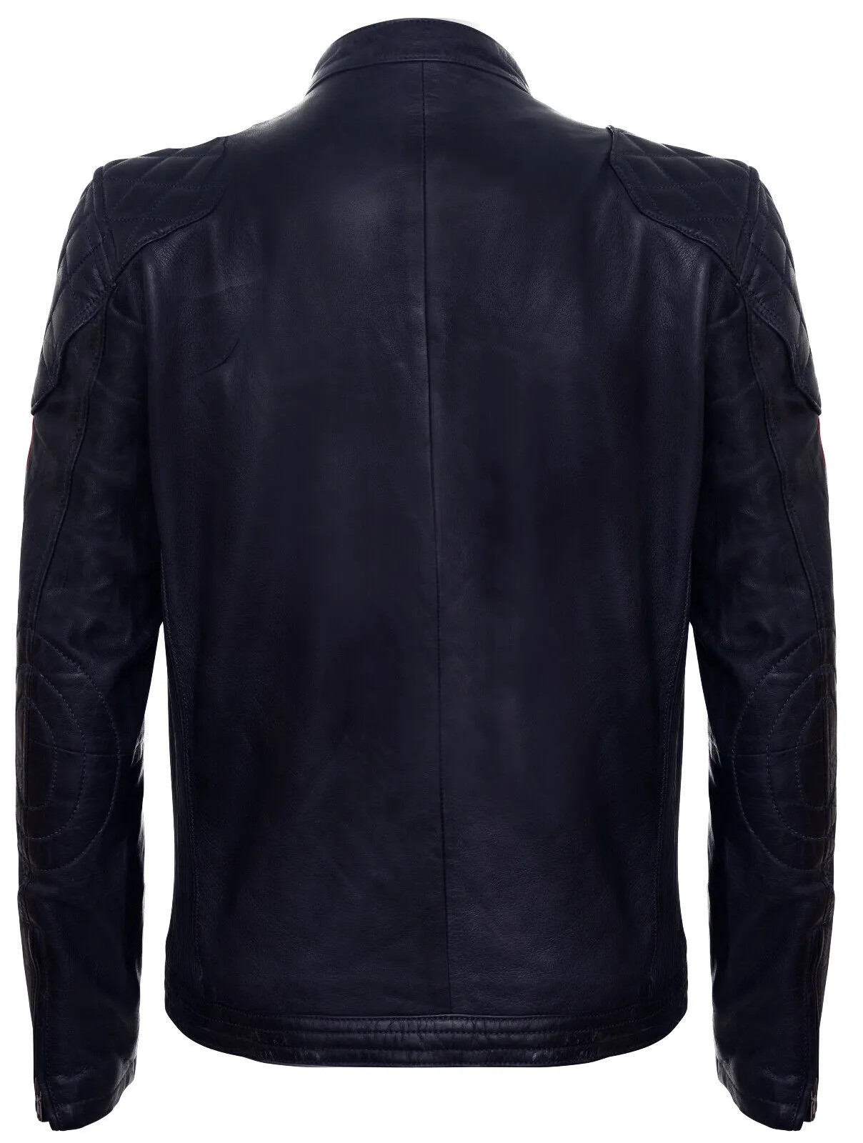 Men's Classic Striped Racing Leather Jacket- Barcelona