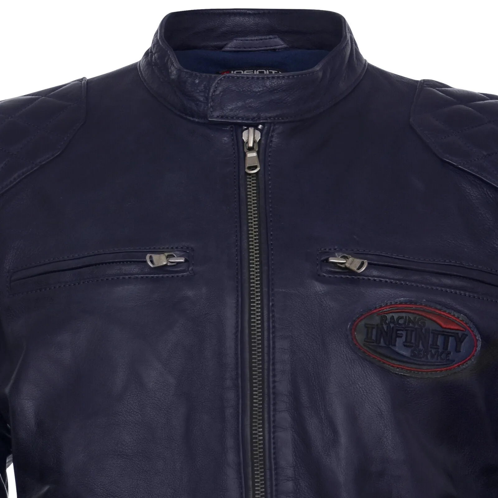 Men's Classic Striped Racing Leather Jacket- Barcelona