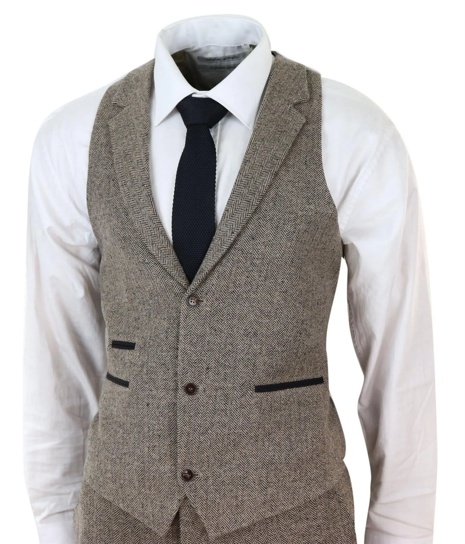 Mens Oak Brown 3 Piece Tweed Suit Vintage Harringbone 1920s Retro Peaky Blinders
