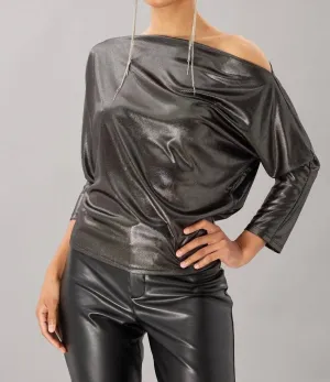 Metallic Dots Off-Shoulder Top In Silver Metallic