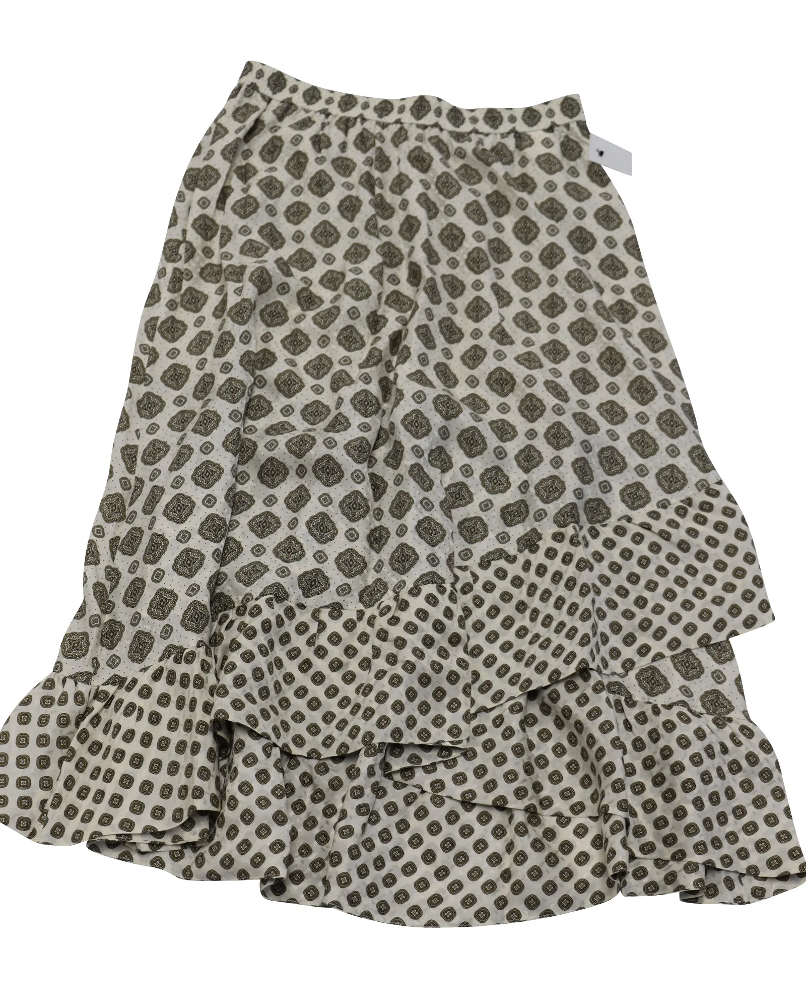 Michael Kors Asymmetrical Ruffled Jacquard Midi Skirt in Ivory Silk