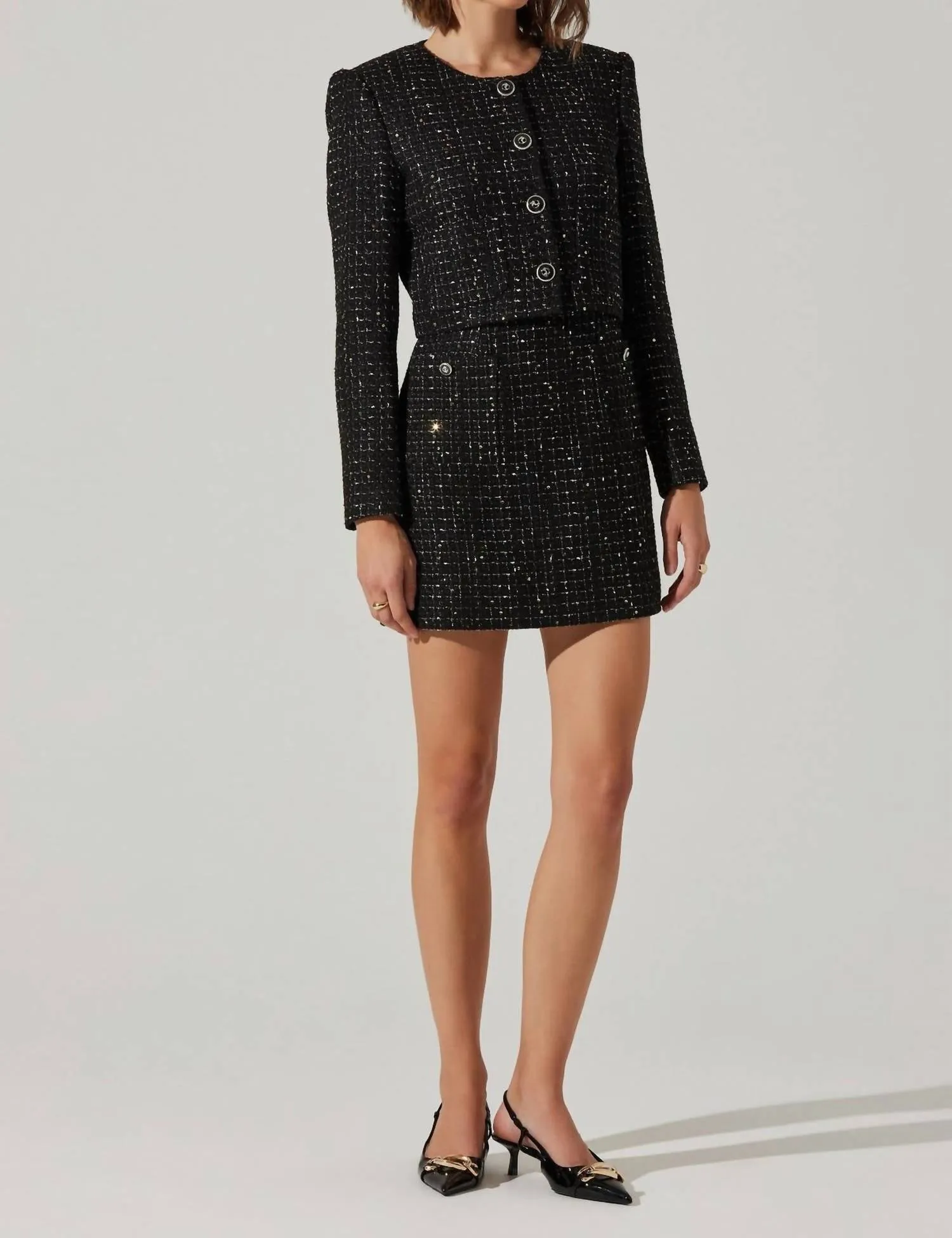 Milena Cropped Tweed Jacket In Black