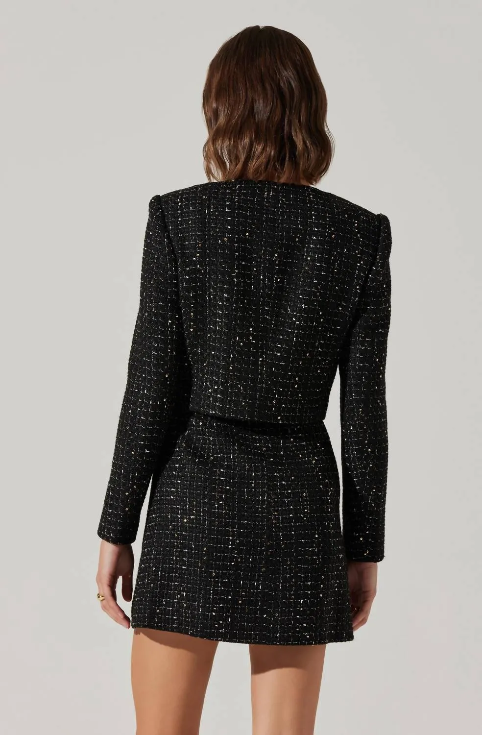 Milena Cropped Tweed Jacket In Black
