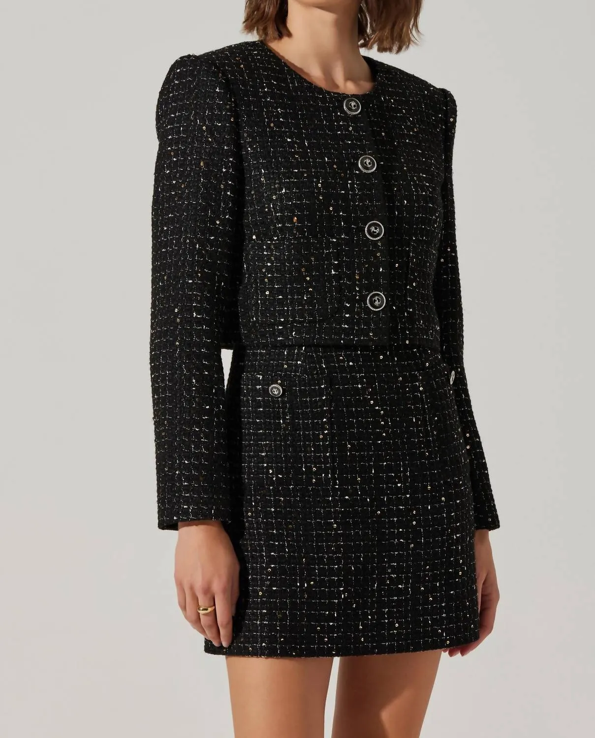 Milena Cropped Tweed Jacket In Black