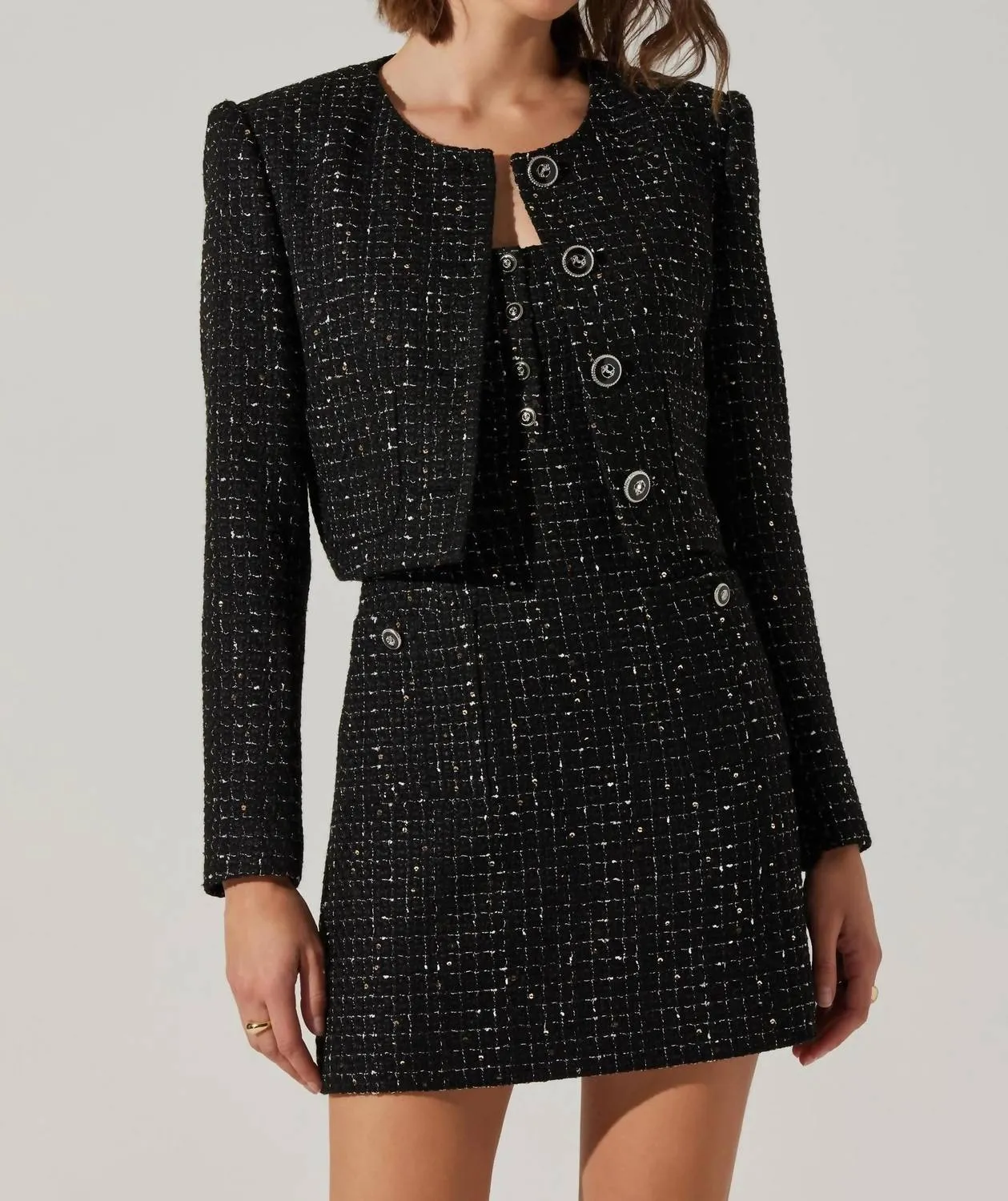 Milena Cropped Tweed Jacket In Black
