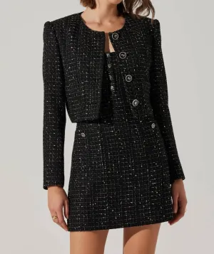 Milena Cropped Tweed Jacket In Black
