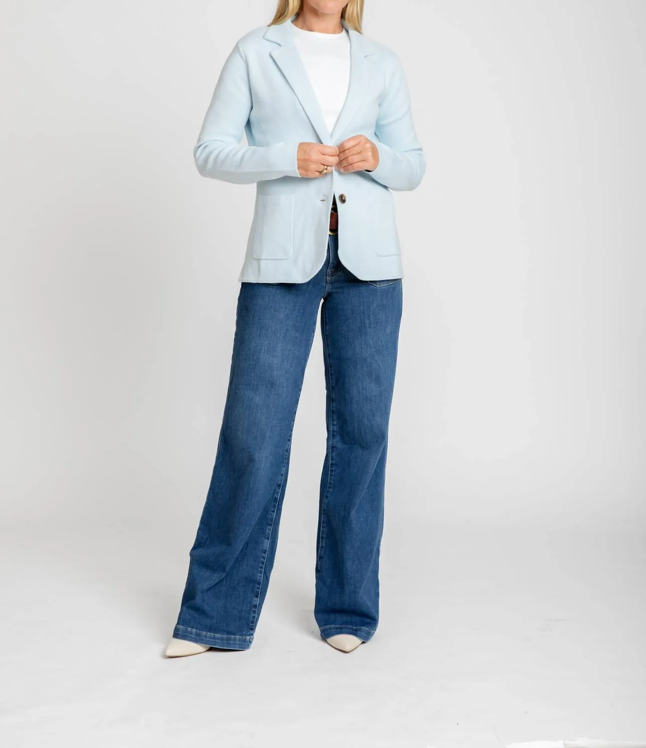 Milly Knit Blazer In Frost Blue