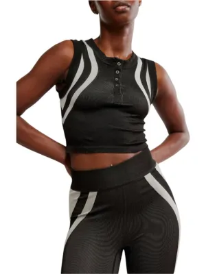 Movement Free Kick Crop Henley Muscle Tank Top In Black Combo