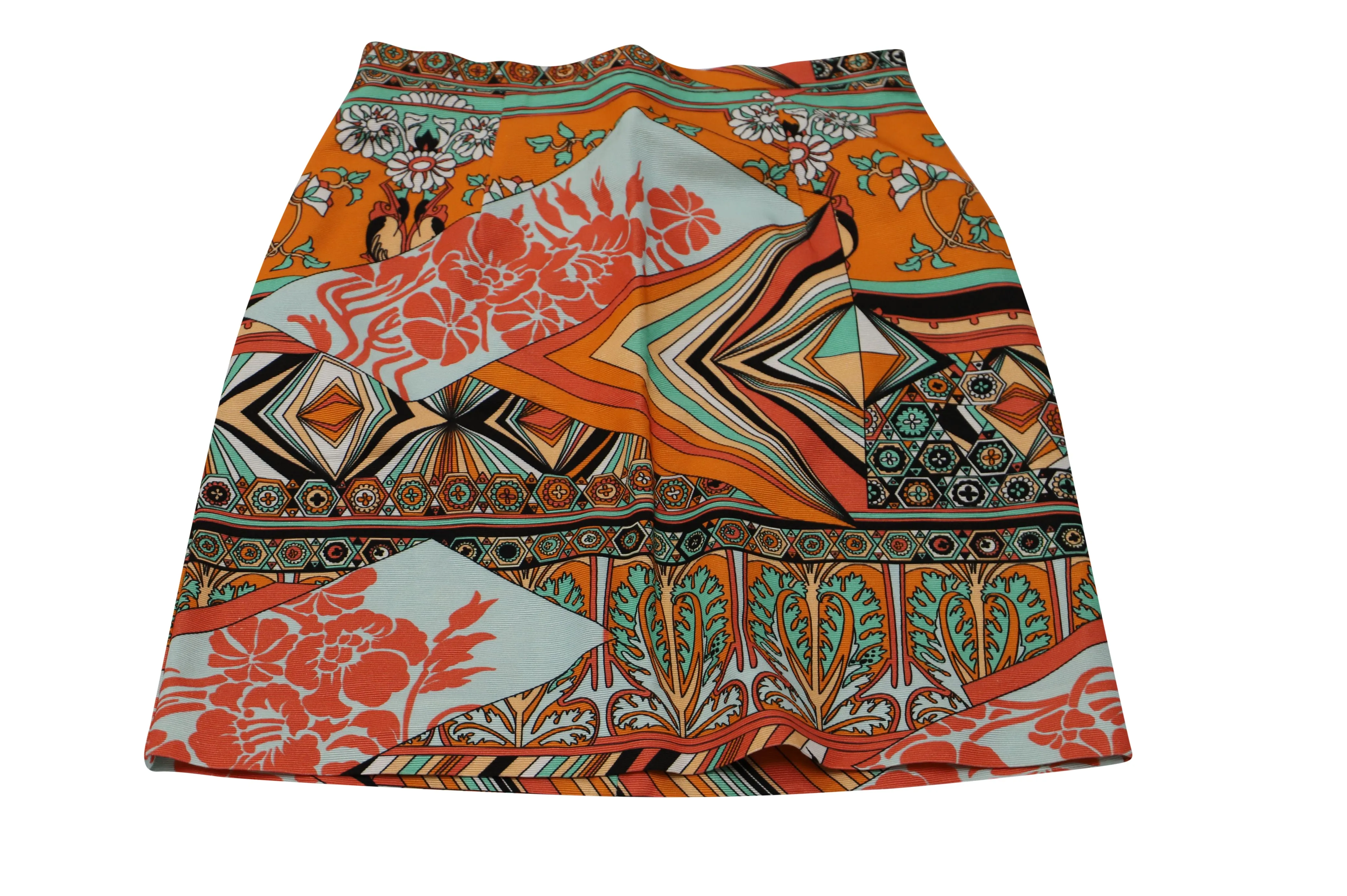 MSGM Floral-printed Mini Pencil Skirt in Orange Cotton