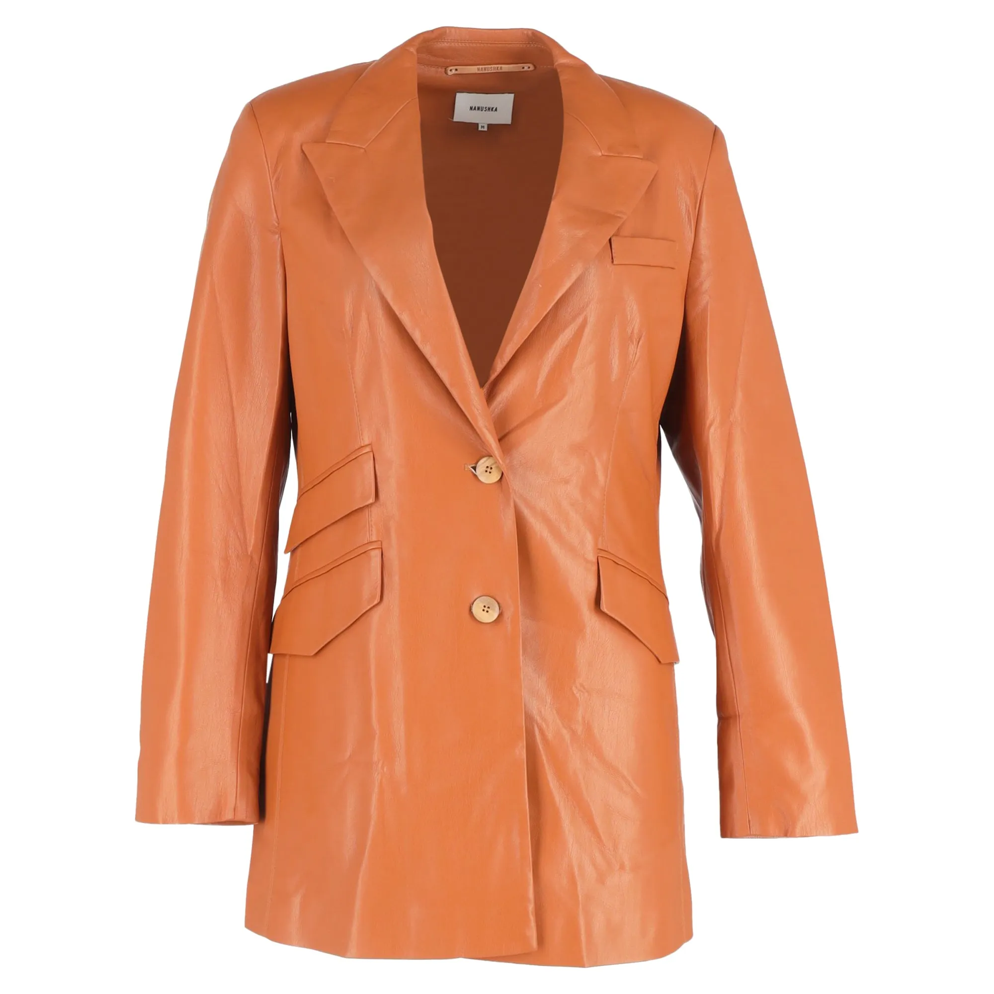 Nanushka Cancun Blazer with Pockets in Brown Leather