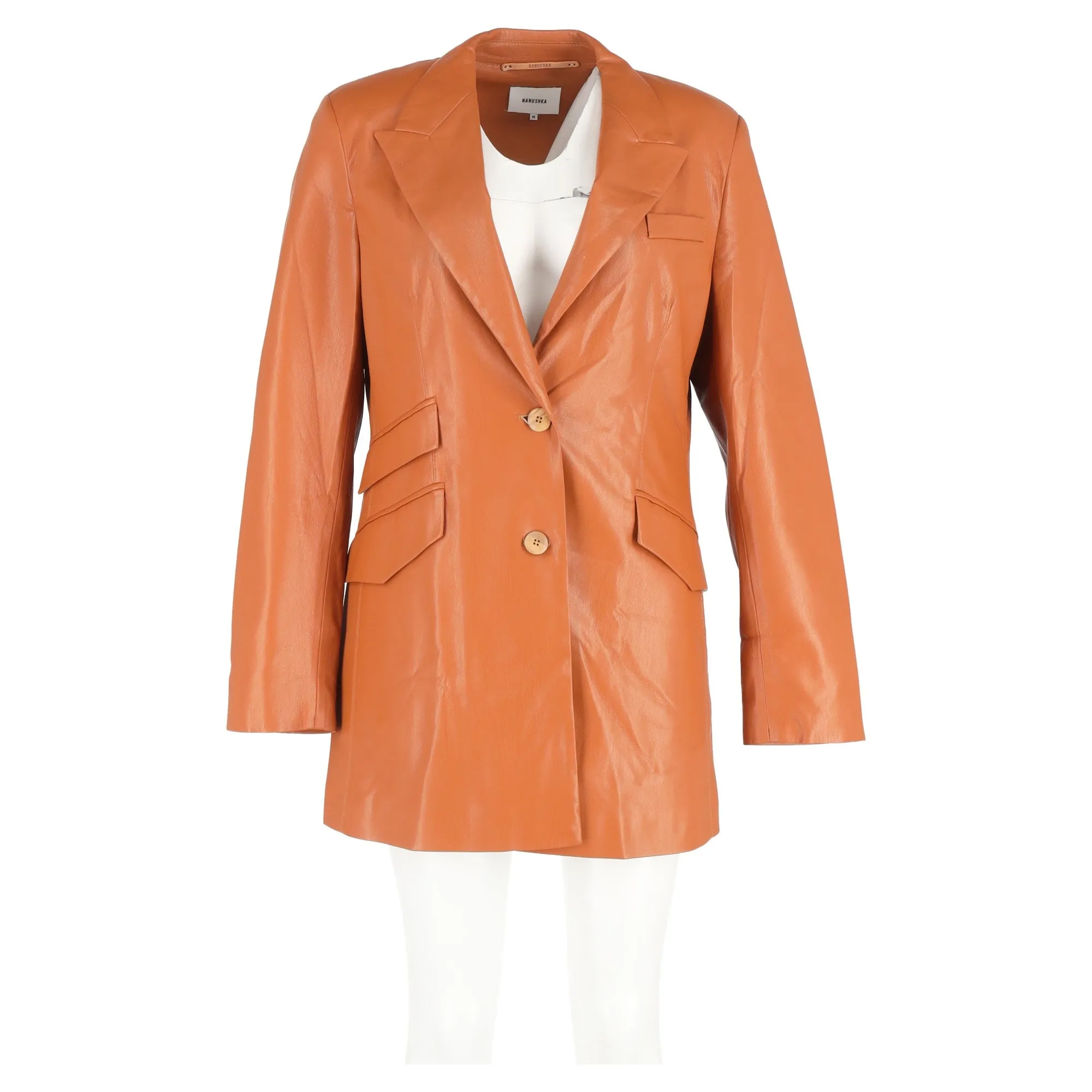 Nanushka Cancun Blazer with Pockets in Brown Leather