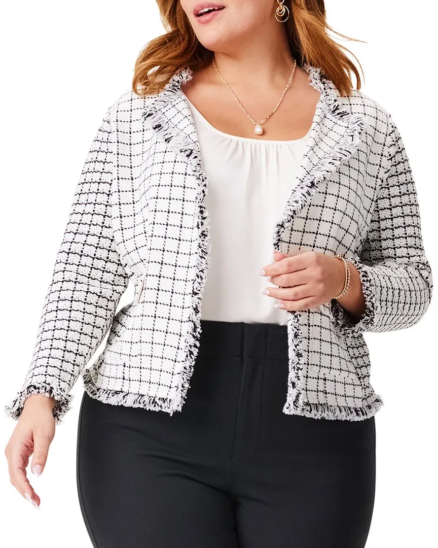 NIC ZOE Plus Grid Fringe Mix Knit Pocket Jacket