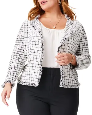 NIC ZOE Plus Grid Fringe Mix Knit Pocket Jacket