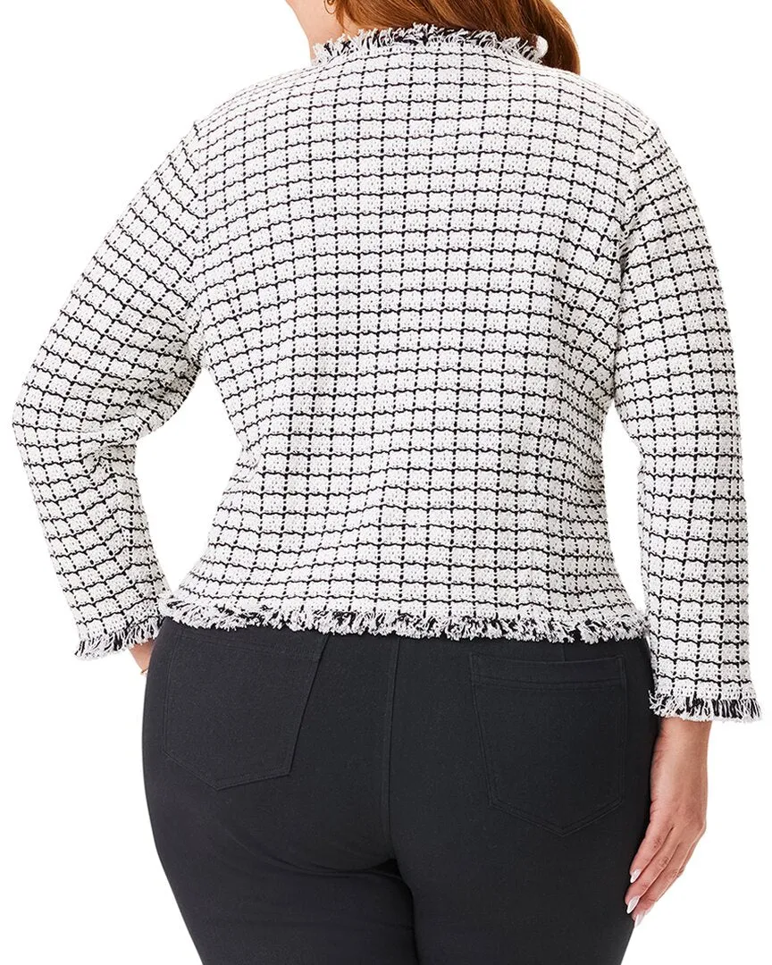 NIC ZOE Plus Grid Fringe Mix Knit Pocket Jacket