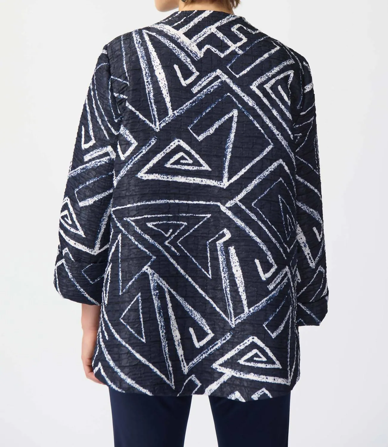 One Button Jacquard Jacket In Midnight Blue/vanilla