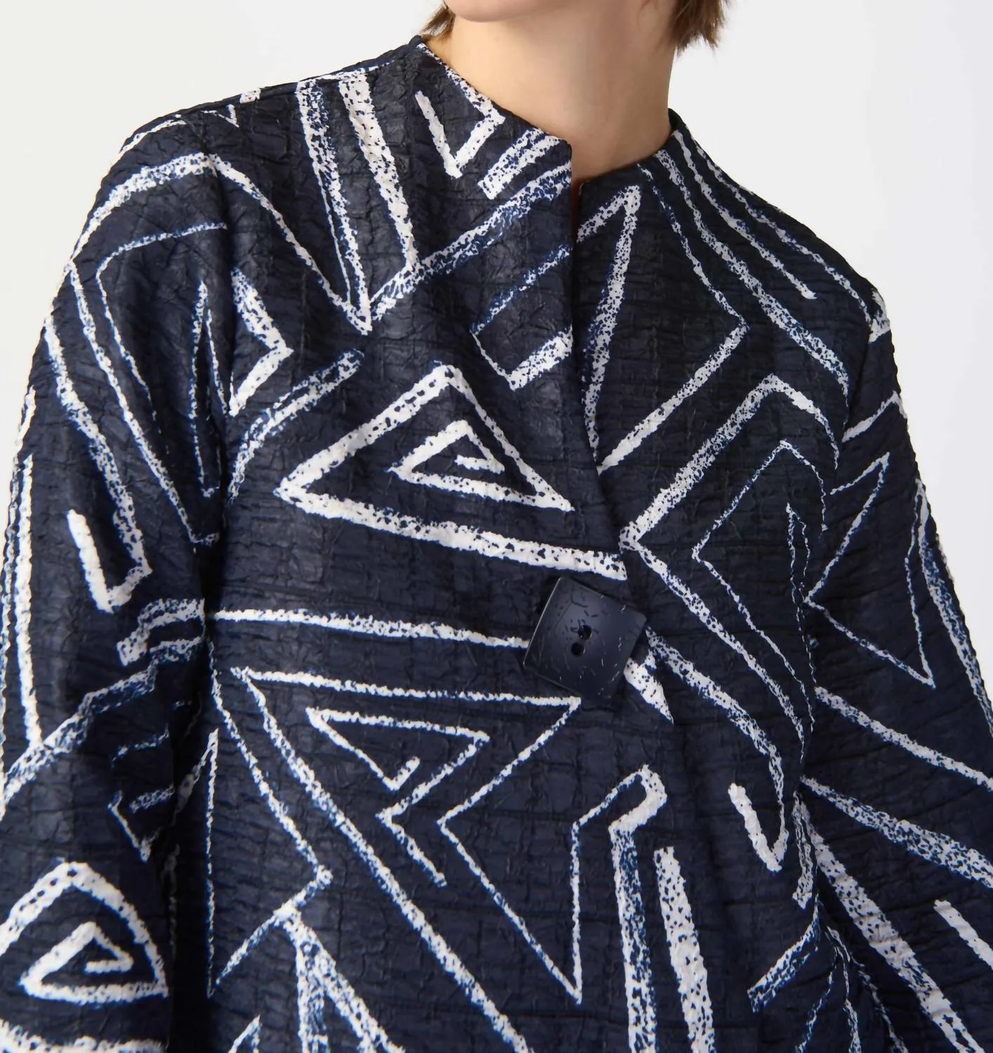 One Button Jacquard Jacket In Midnight Blue/vanilla