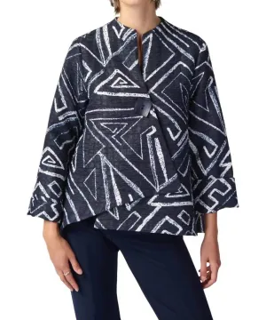 One Button Jacquard Jacket In Midnight Blue/vanilla