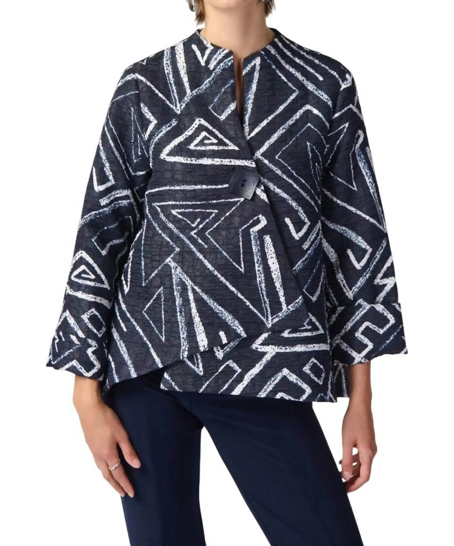 One Button Jacquard Jacket In Midnight Blue/vanilla