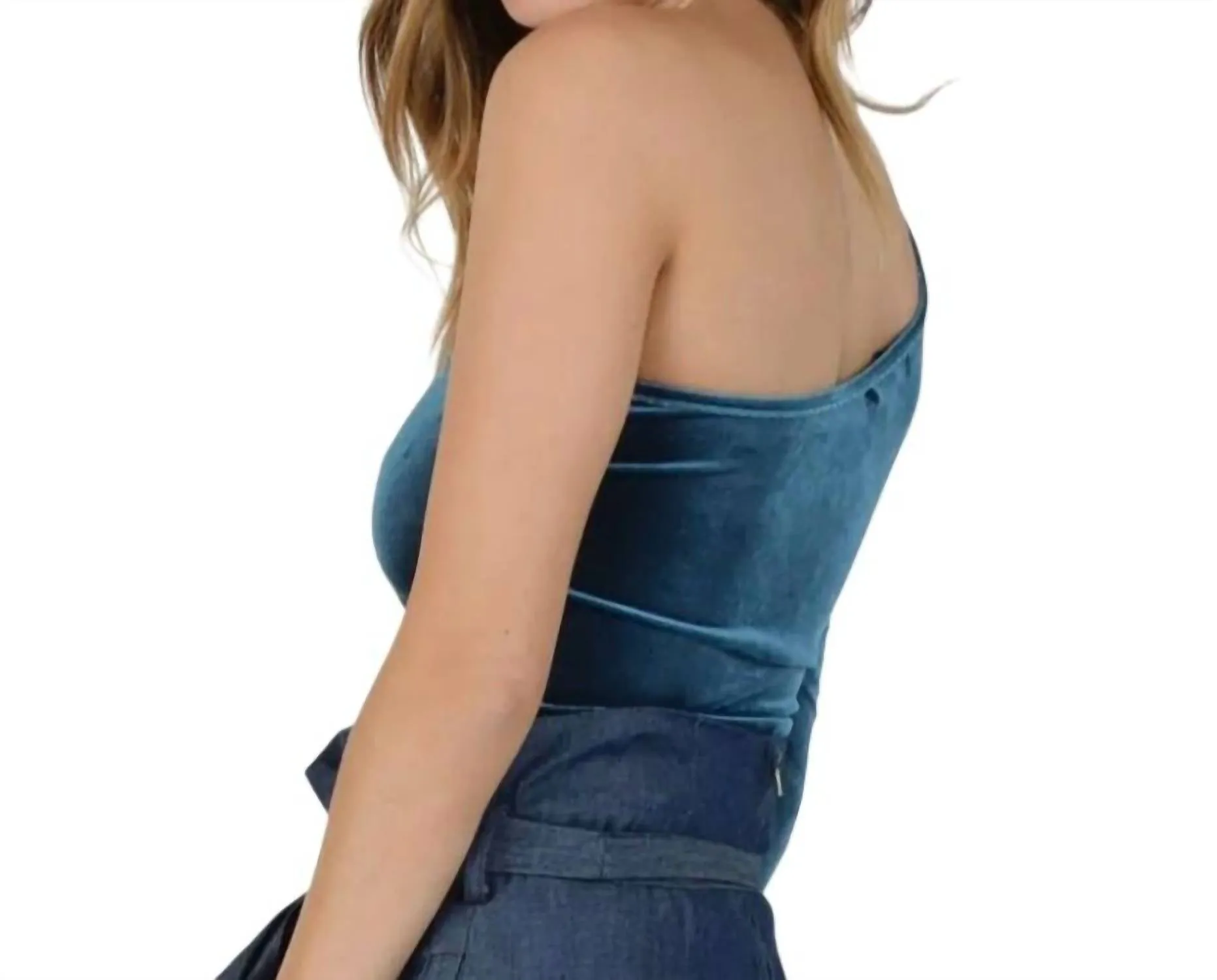 One Shoulder Velvet Top In Emerald