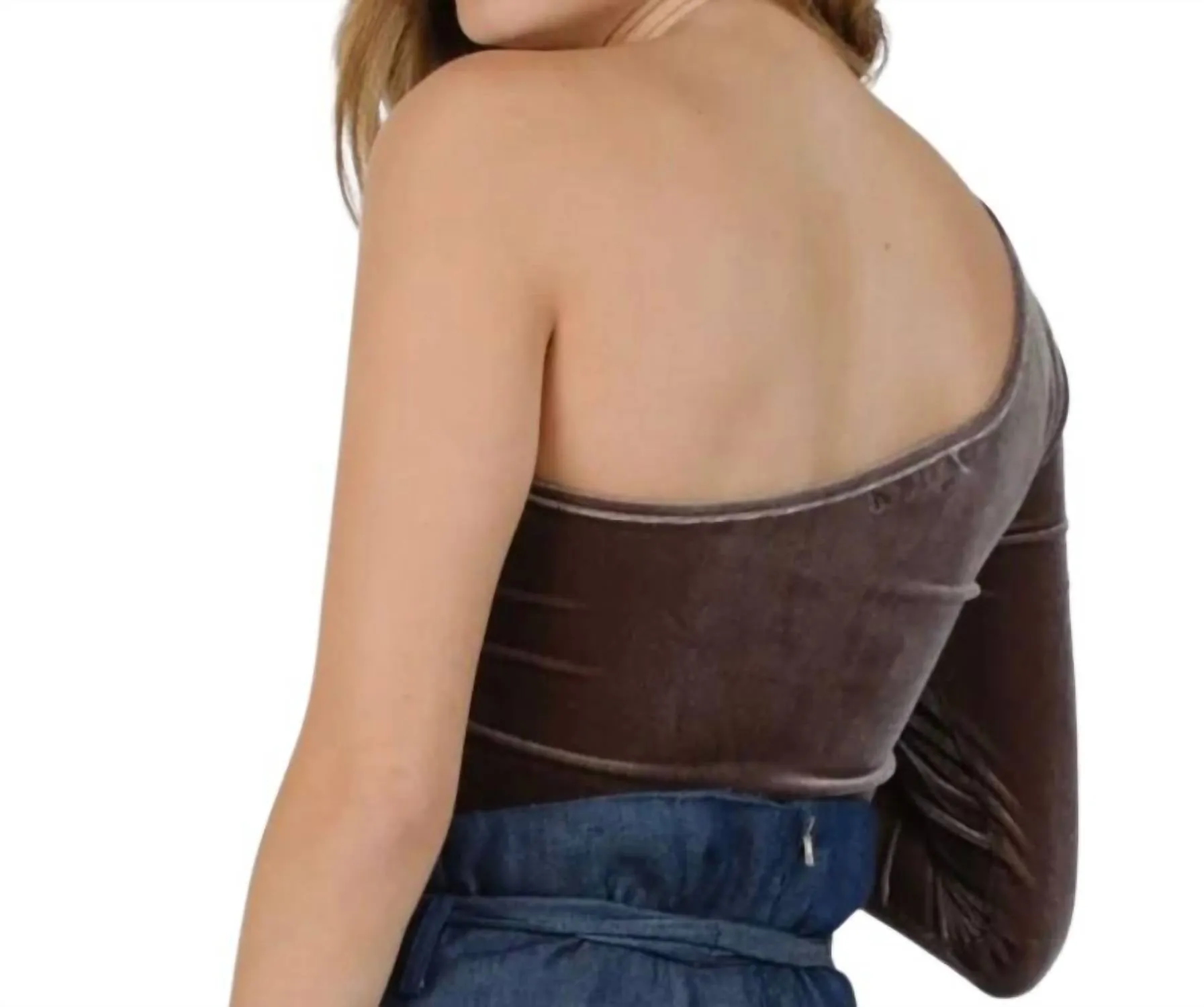 One Shoulder Velvet Top In Mink