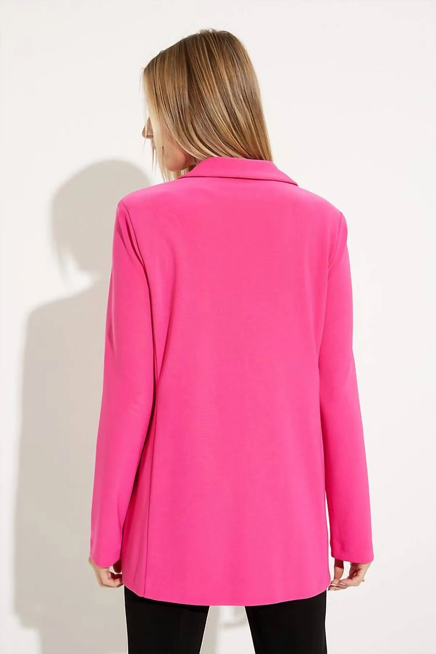 Open Front Silky Blazer In Dazzle Pink