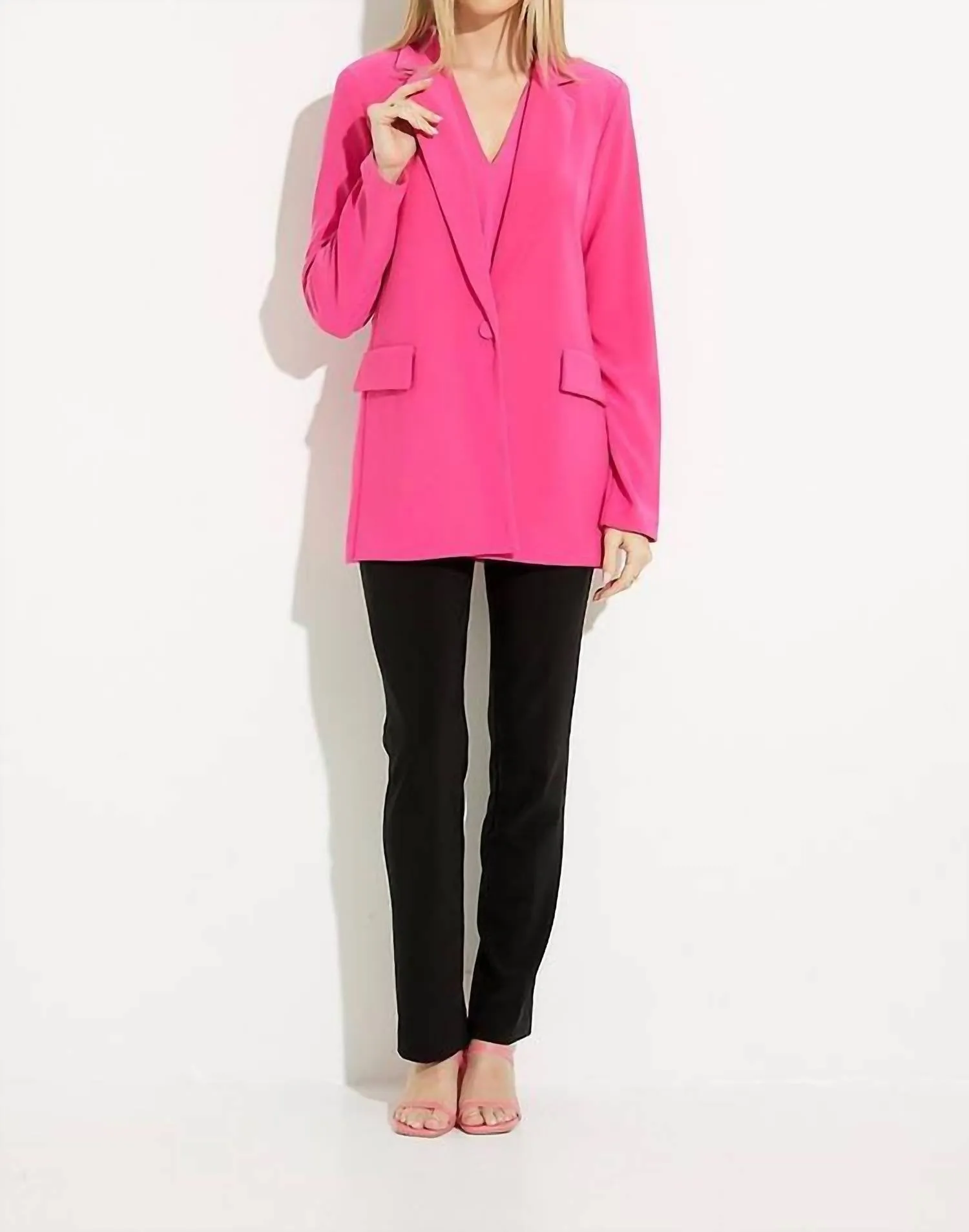 Open Front Silky Blazer In Dazzle Pink