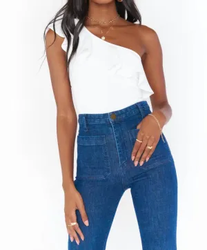 Ophelia Ruffle Bodysuit In Bone Stretch