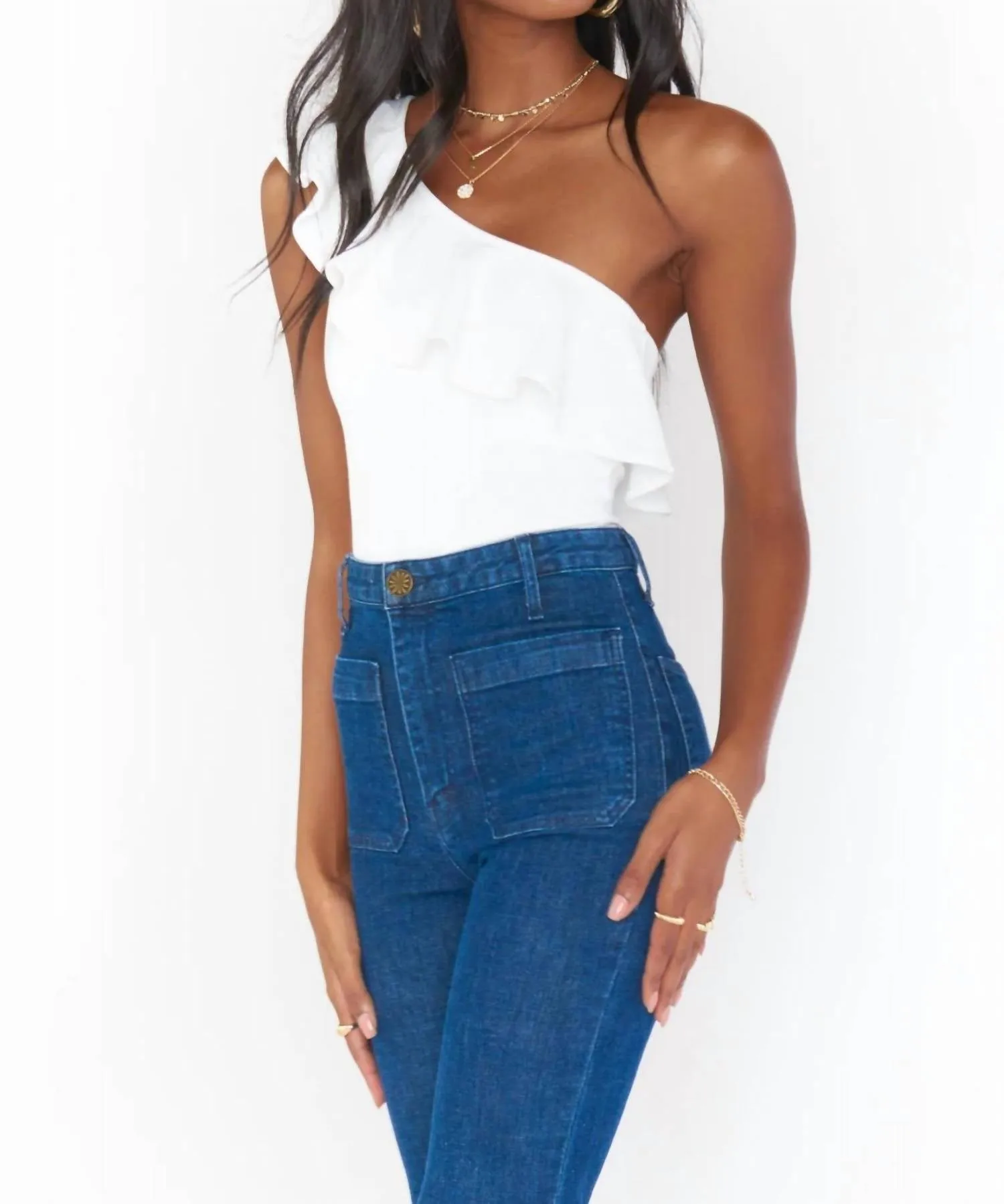 Ophelia Ruffle Bodysuit In Bone Stretch