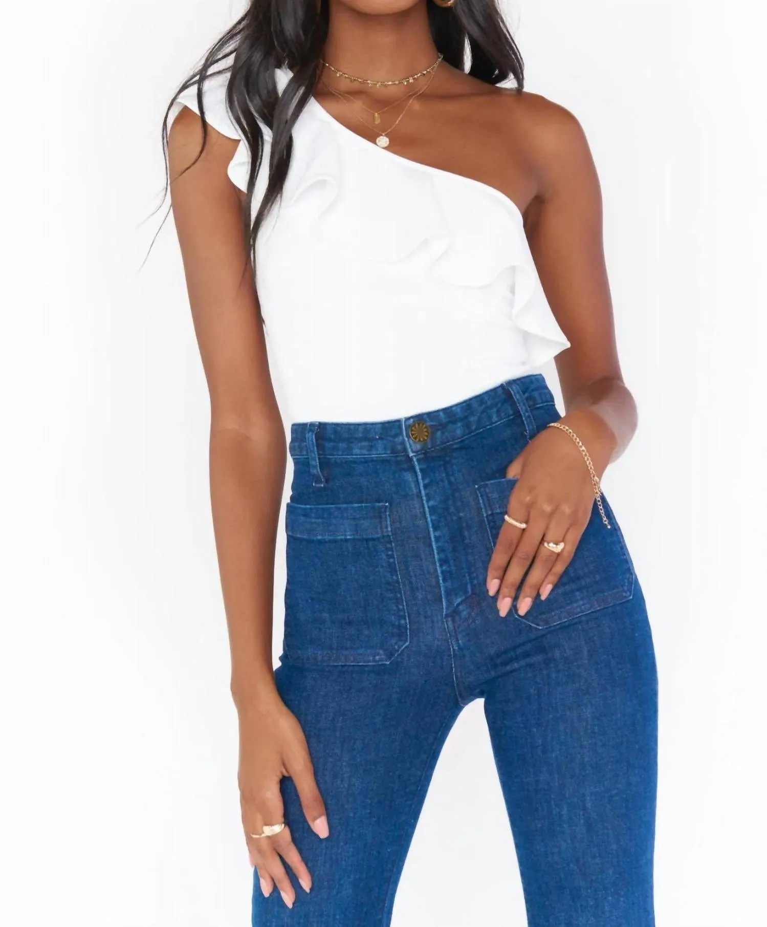 Ophelia Ruffle Bodysuit In Bone Stretch