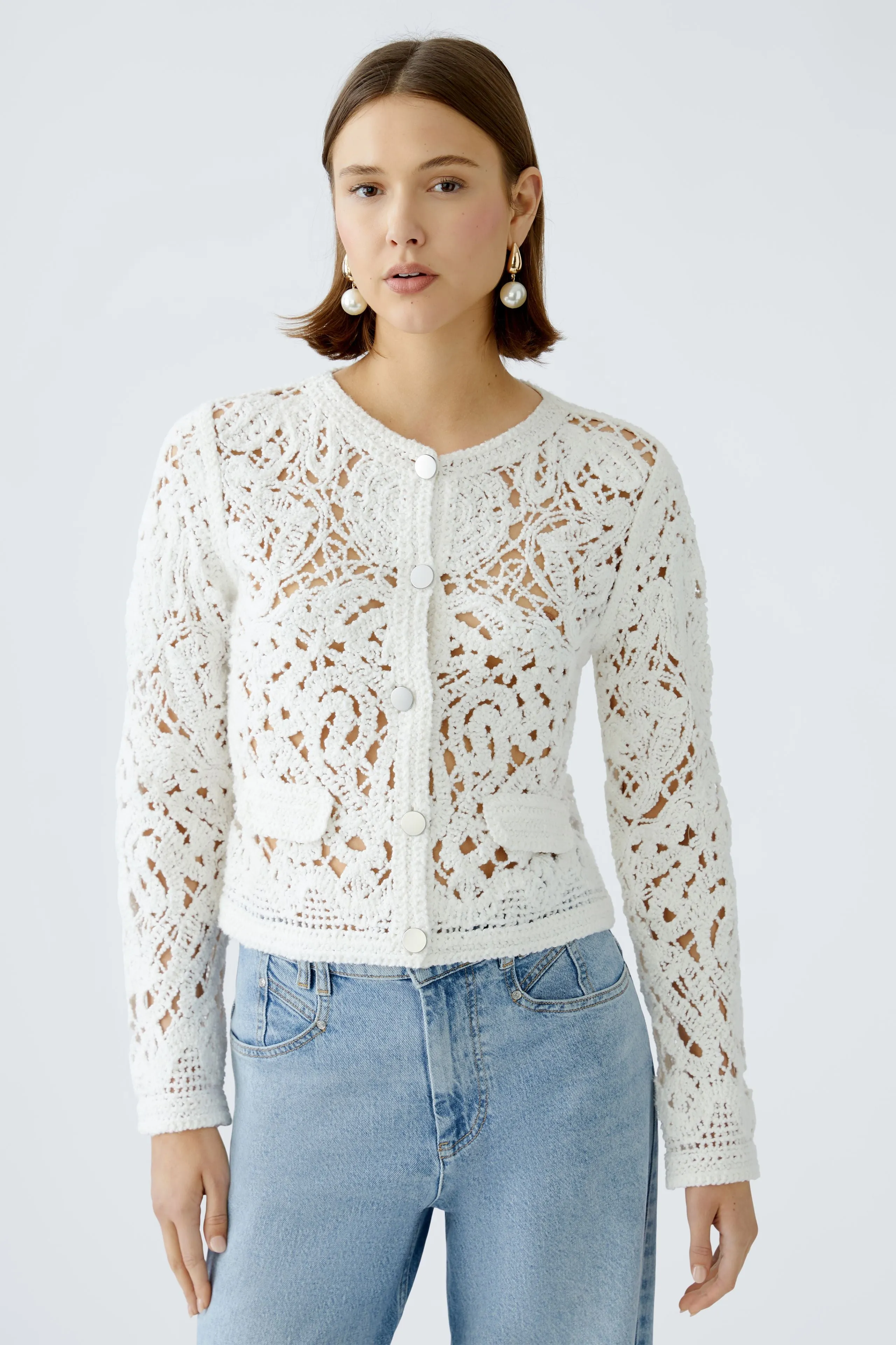 Oui Lace Jacket Style Cardigan in White