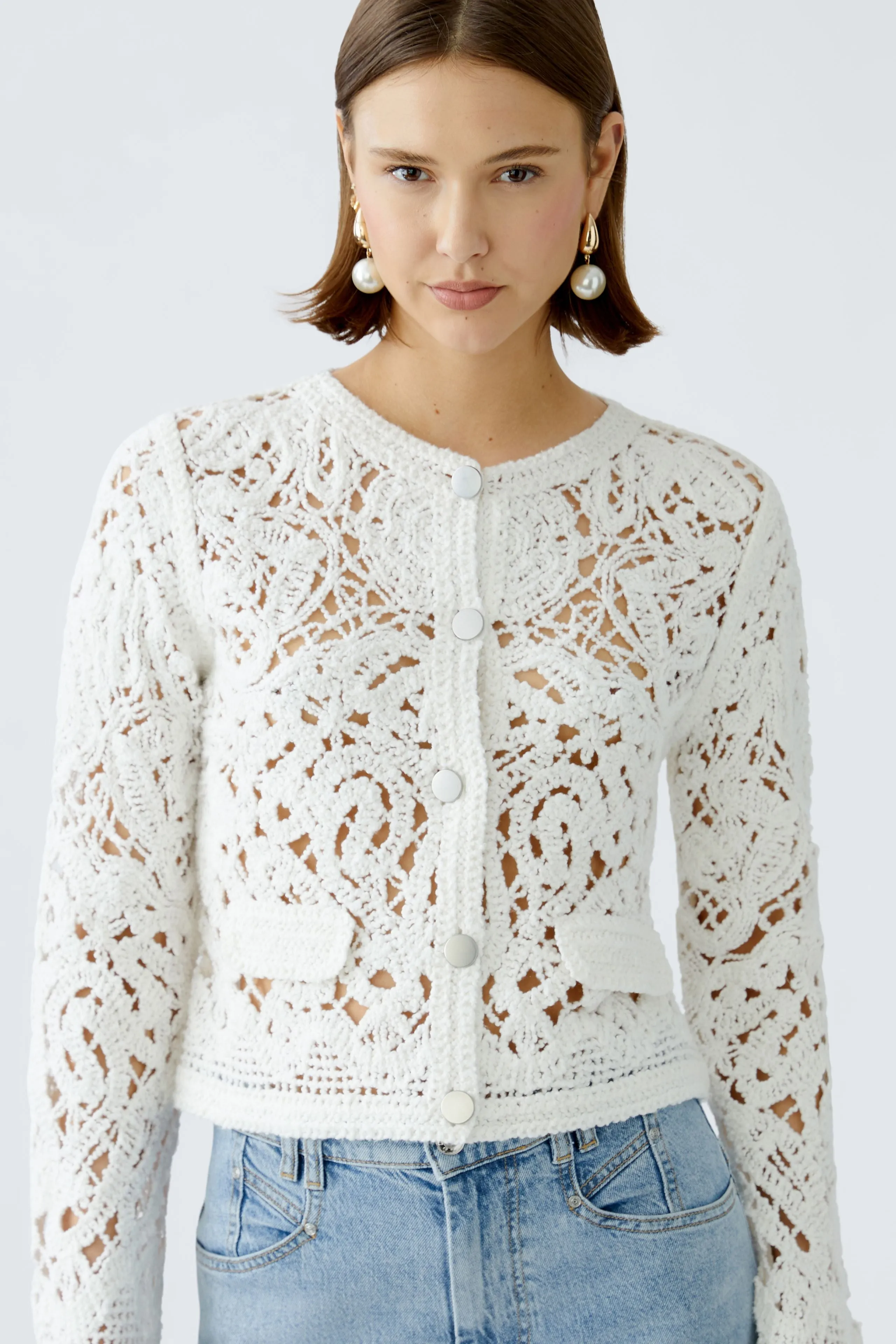 Oui Lace Jacket Style Cardigan in White