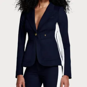 Patch Pocket Stripe Blazer In Deep Navy