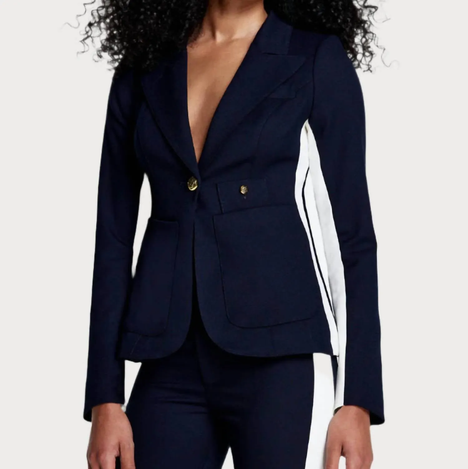 Patch Pocket Stripe Blazer In Deep Navy