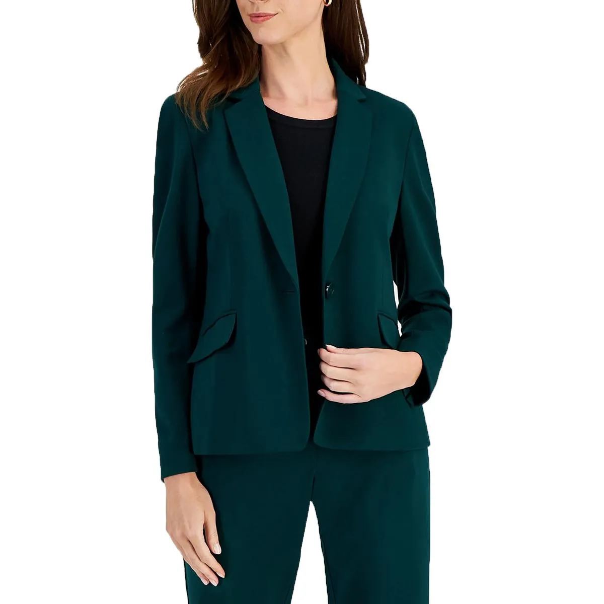 Petites Womens Collar Viscose One-Button Blazer