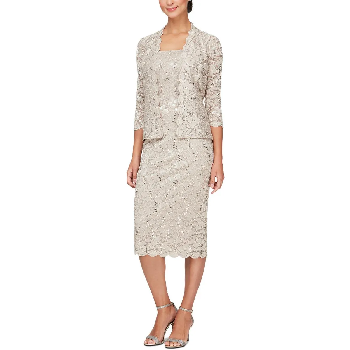 Petites Womens Lace Sequin Bolero