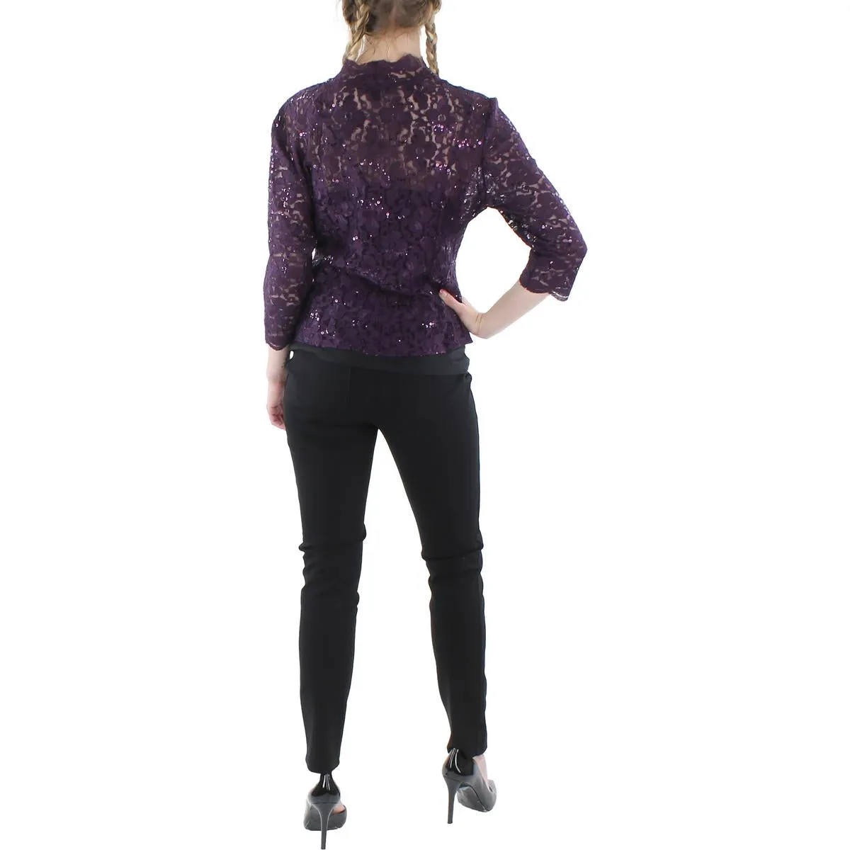 Petites Womens Lace Sequin Bolero