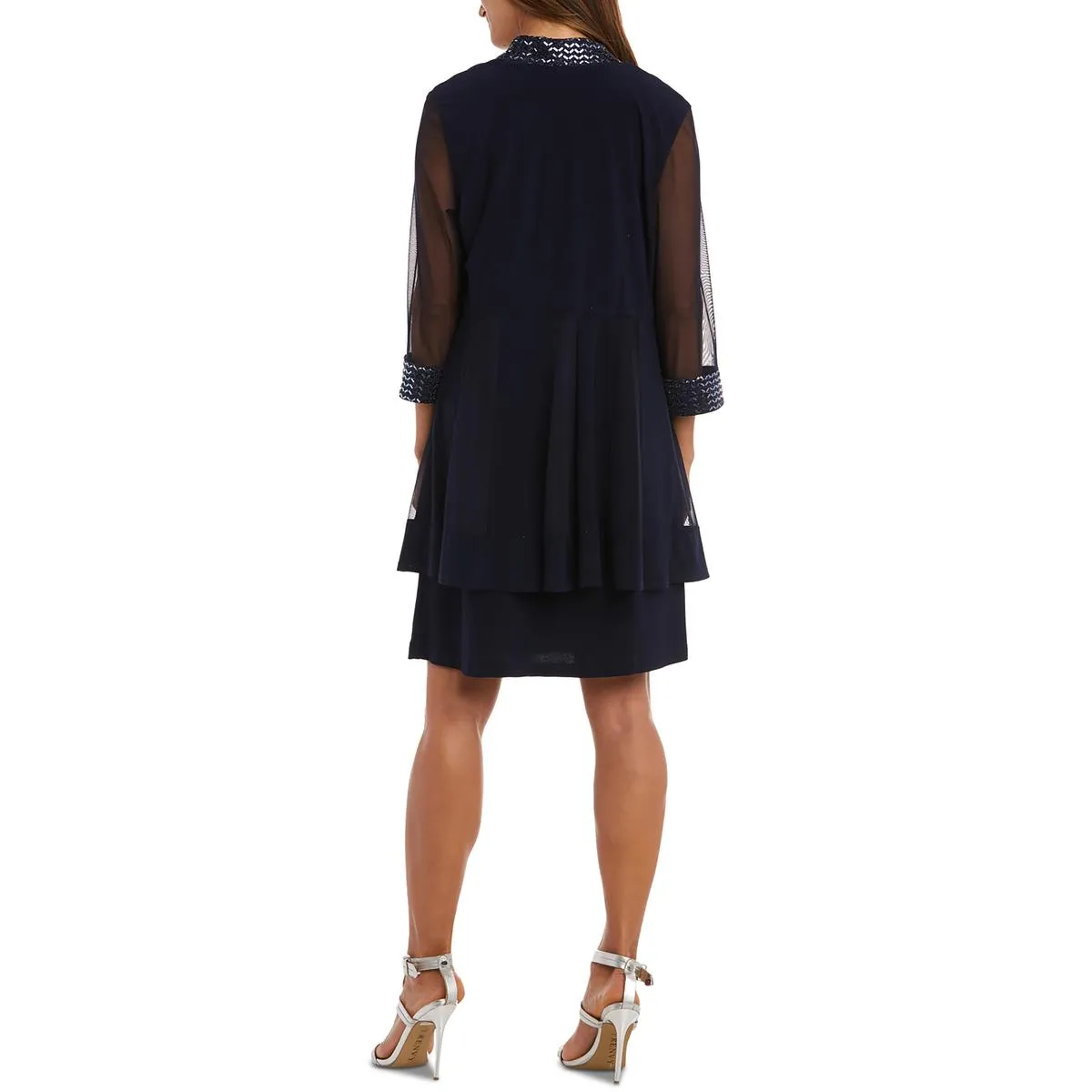 Petites Womens Mesh Embellished Duster Blazer