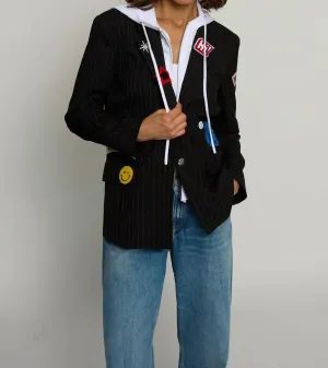 Pinstripe Patch Blazer In Black Pinstripe